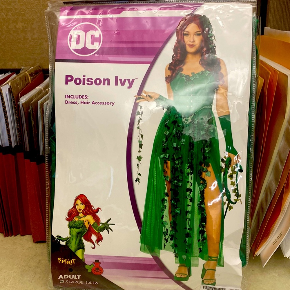 DC comics branded “Poison Ivy” women’s costume with hair accessory.  Brand new.